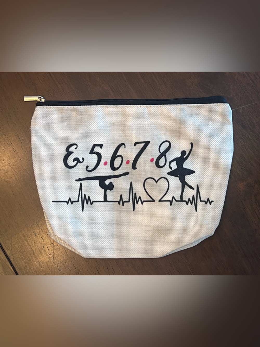 New Gymnastics/Dance Heartbeat Canvas Pouch in Tan and Black